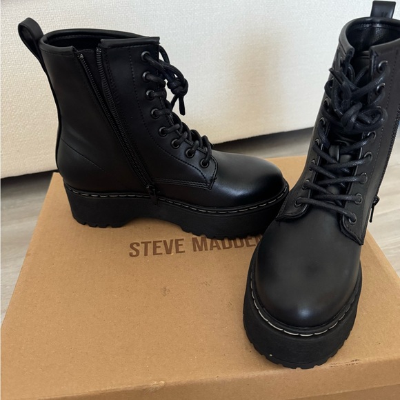 Steve Madden Black Combat Boots - Picture 2 of 2